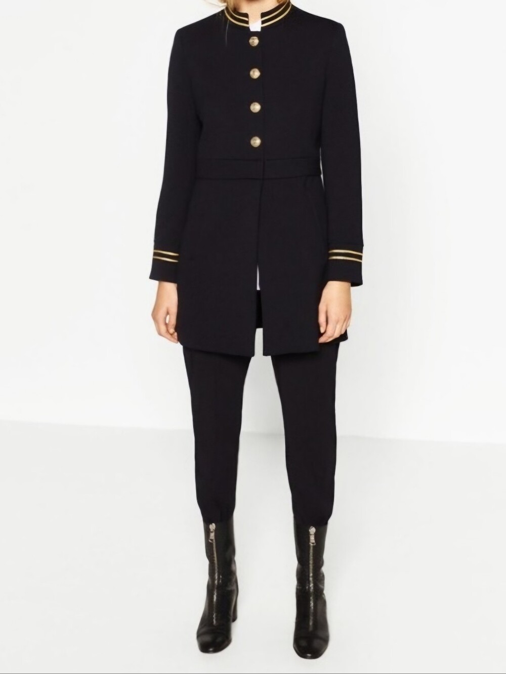 ZARA Basic Collection Military Inspired Coat in Black Size Small Like New